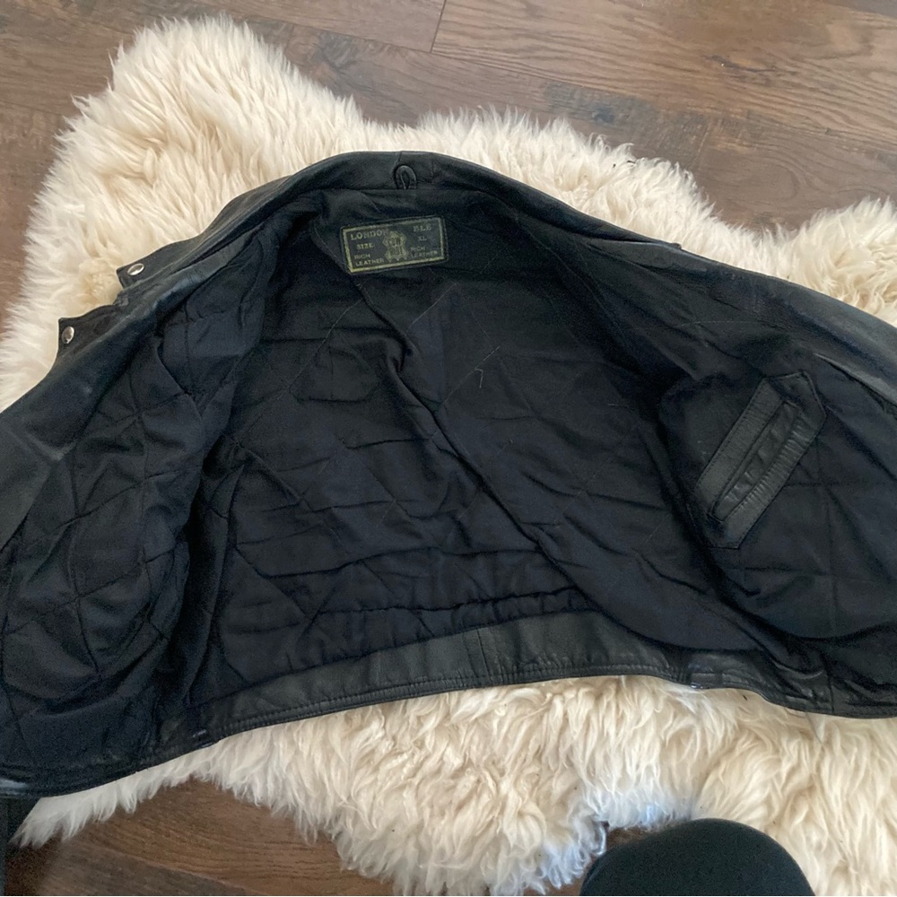 Vintage 80’s Distressed LONDON BLE Black Leather Cropped Motorcycle Jacket Sz XL - Picture 12 of 12